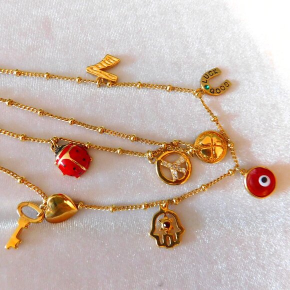 Ladies - "7 Symbols" Gold Plated Necklace - Picture 1 of 4